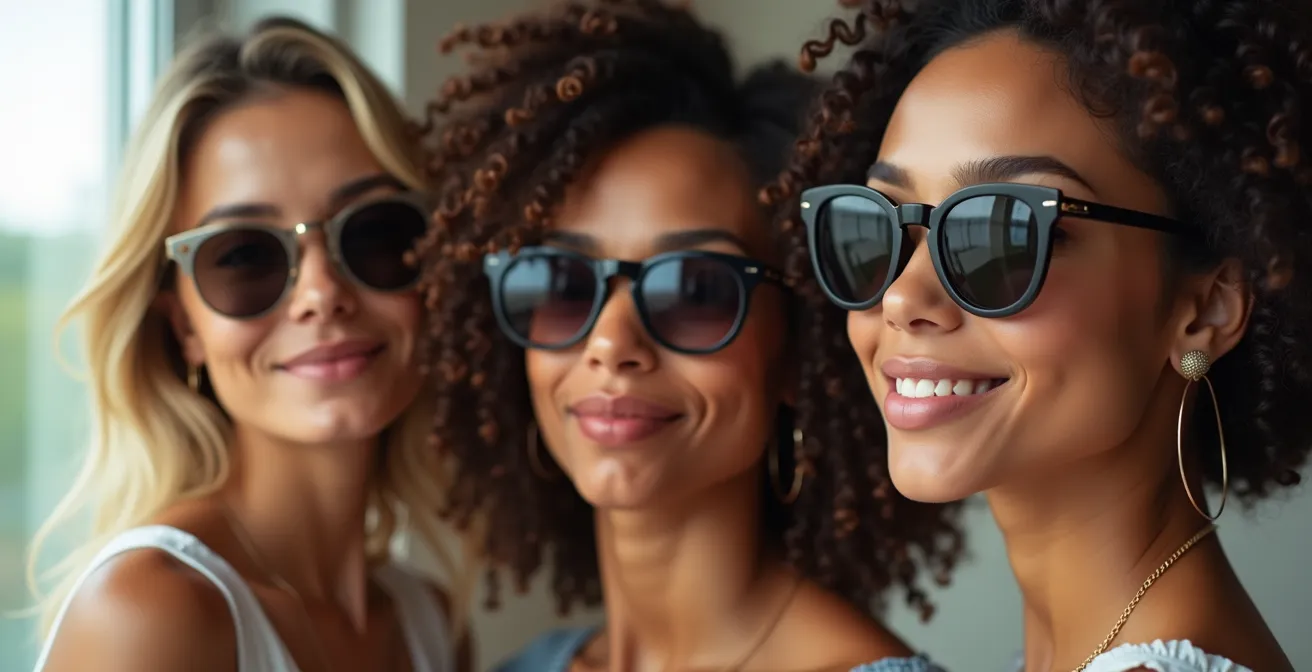 Verschiedene Gesichtsformen mit passenden Brillenstilen, die die jeweilige Persönlichkeit unterstreichen.