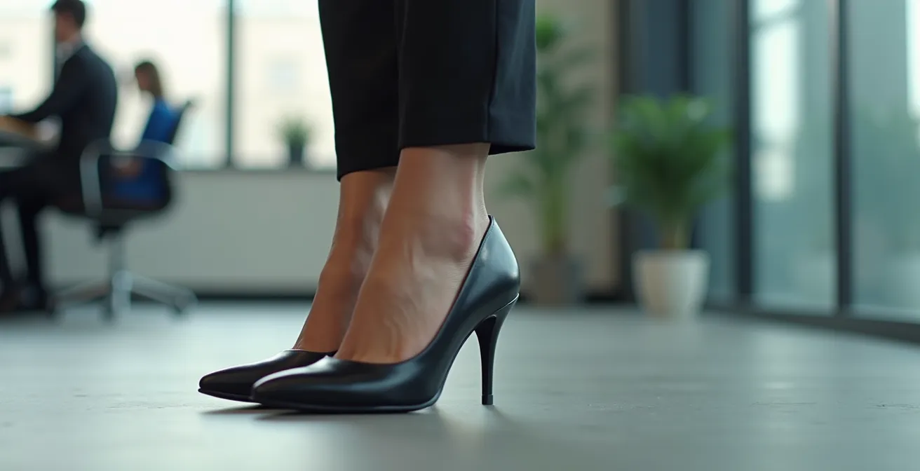 Professionelle Geschäftsfrau in eleganten Pumps mit selbstbewusster Körperhaltung
