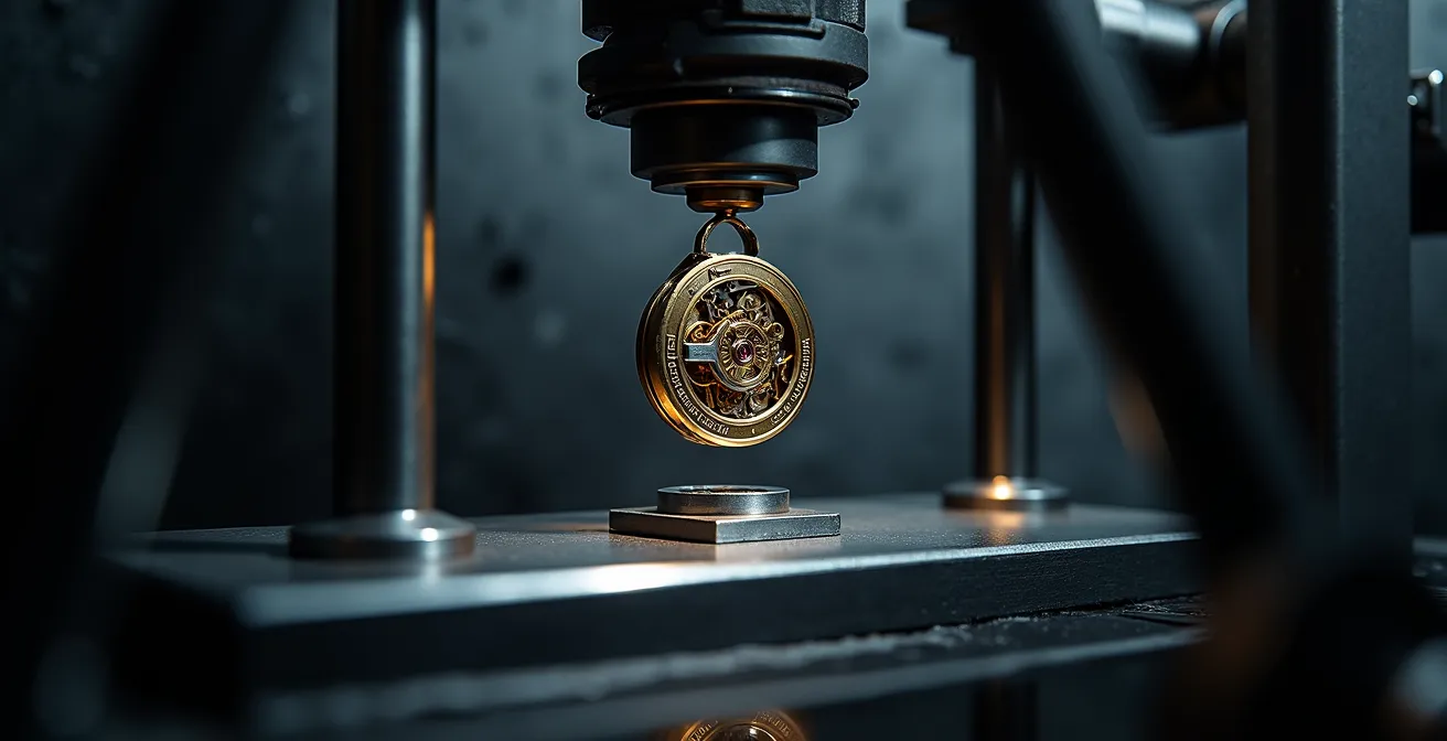Nahaufnahme eines Präzisionsuhrwerks während der Chronometerprüfung