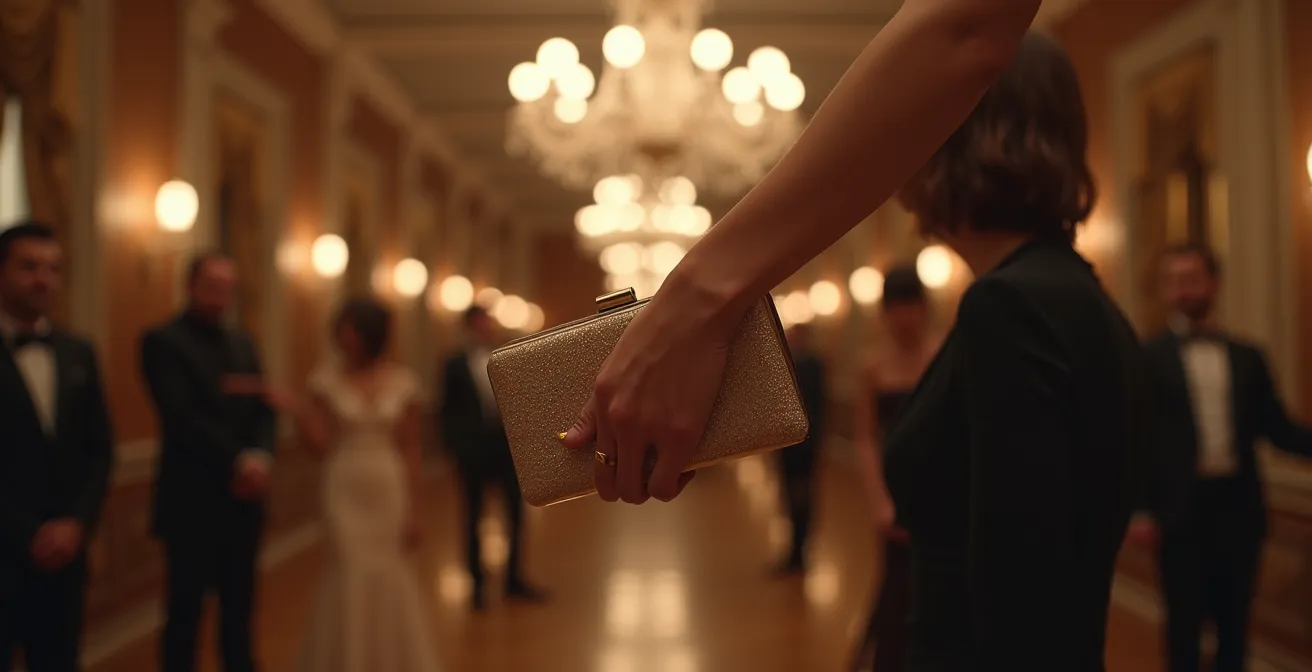 Elegante Handhaltung einer Clutch bei einer Abendveranstaltung