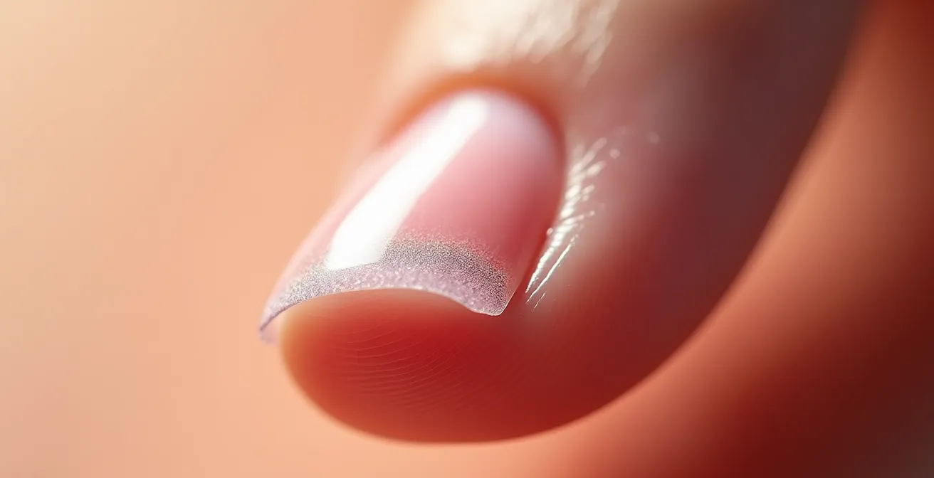 Makroaufnahme zeigt den Unterschied zwischen lebendem Eponychium und toter Kutikula