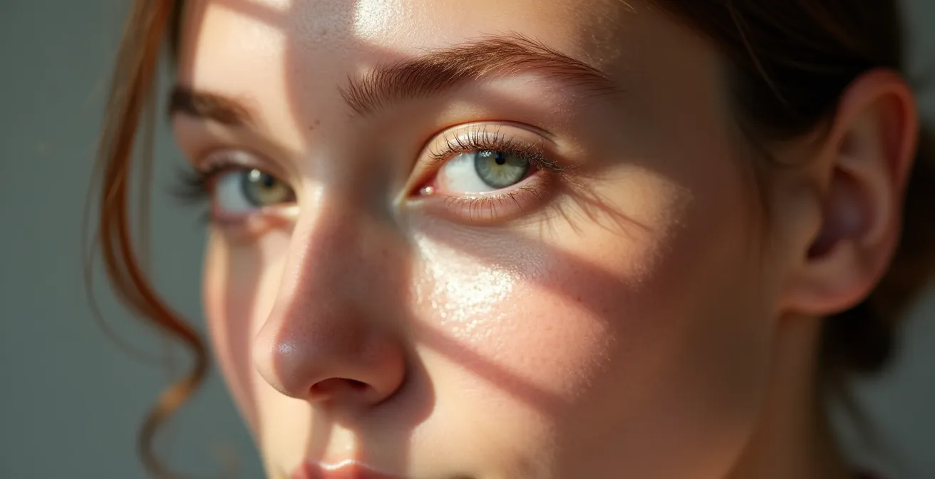 Nahaufnahme von fettiger aber dehydrierter Gesichtshaut