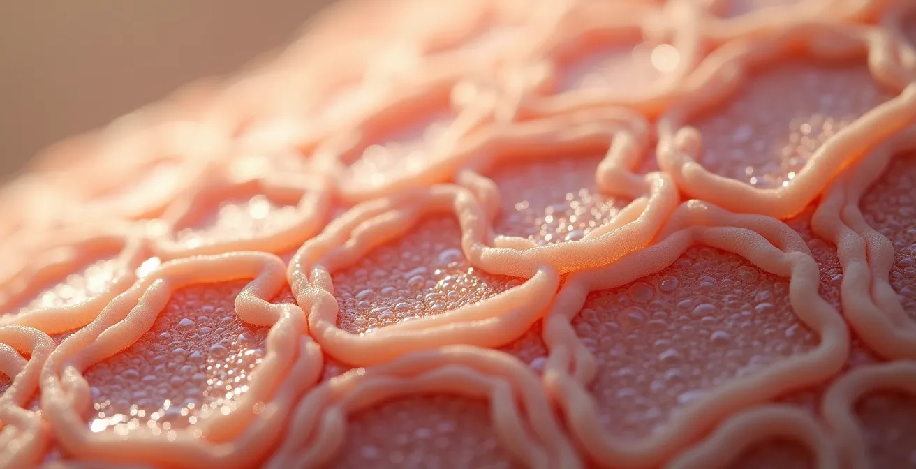 Mikroskopische Ansicht der Hautbarriere als Ziegelsteinmauer-Struktur