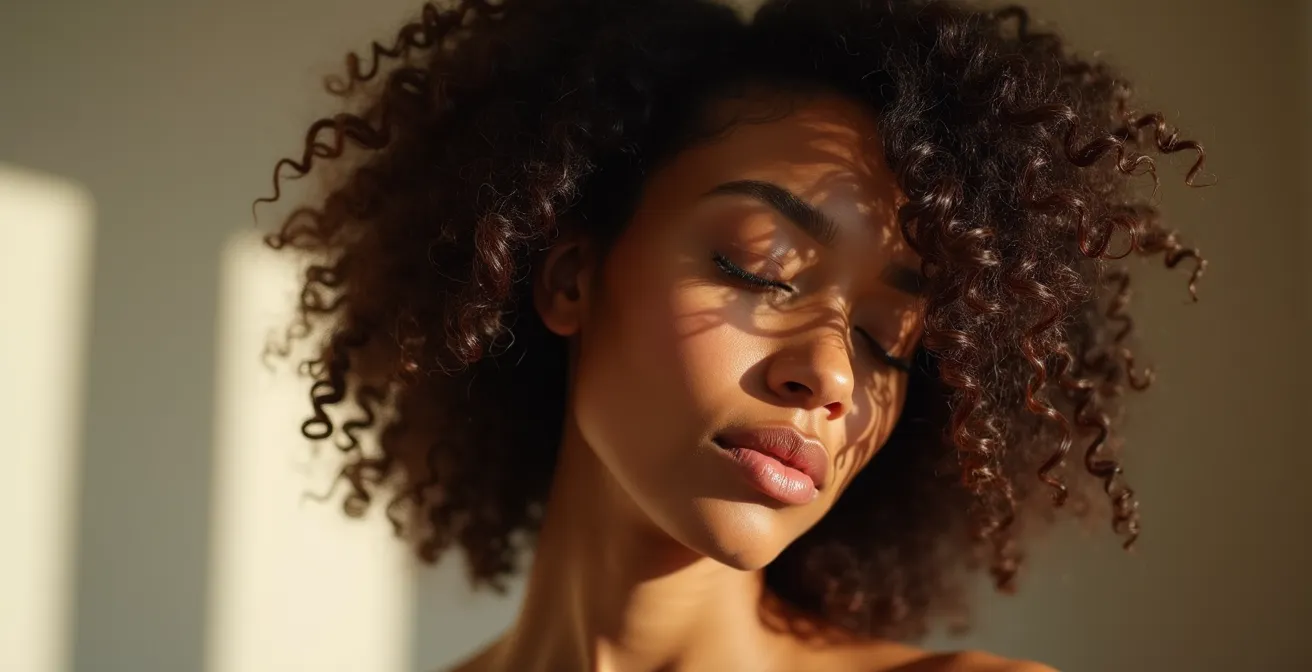 Nahaufnahme von definierten Locken mit natürlichem Glanz