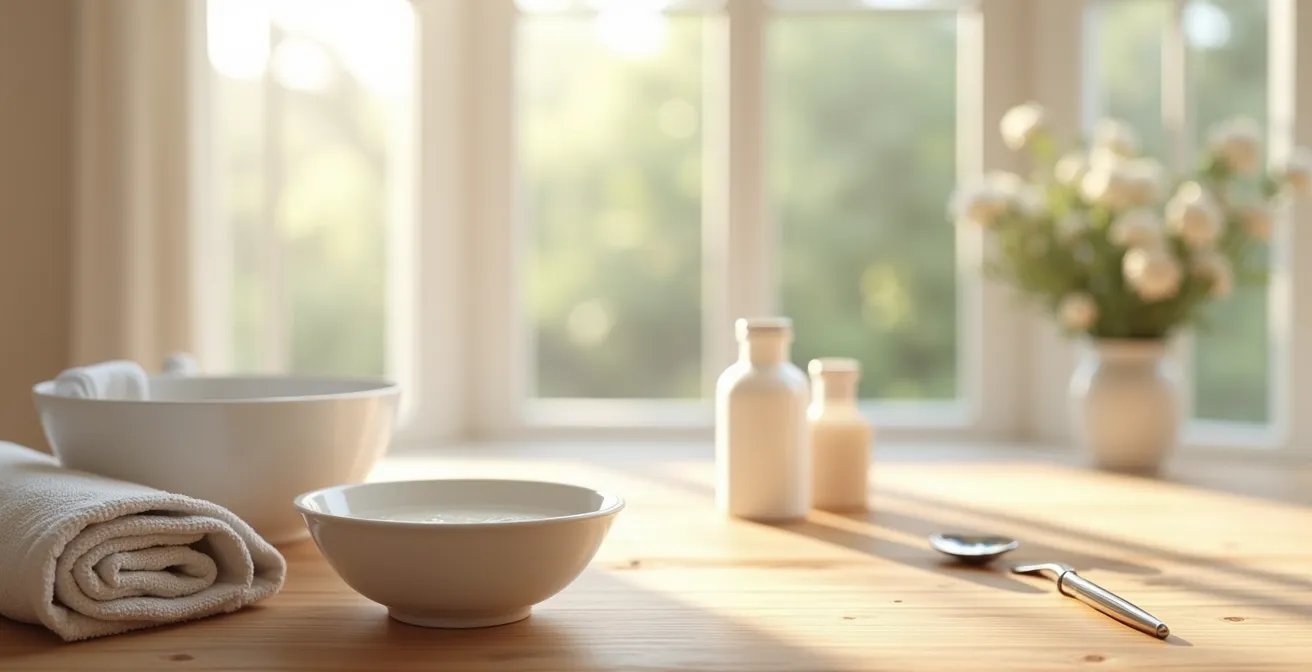 Minimalistischer Maniküre-Bereich mit natürlichen Elementen