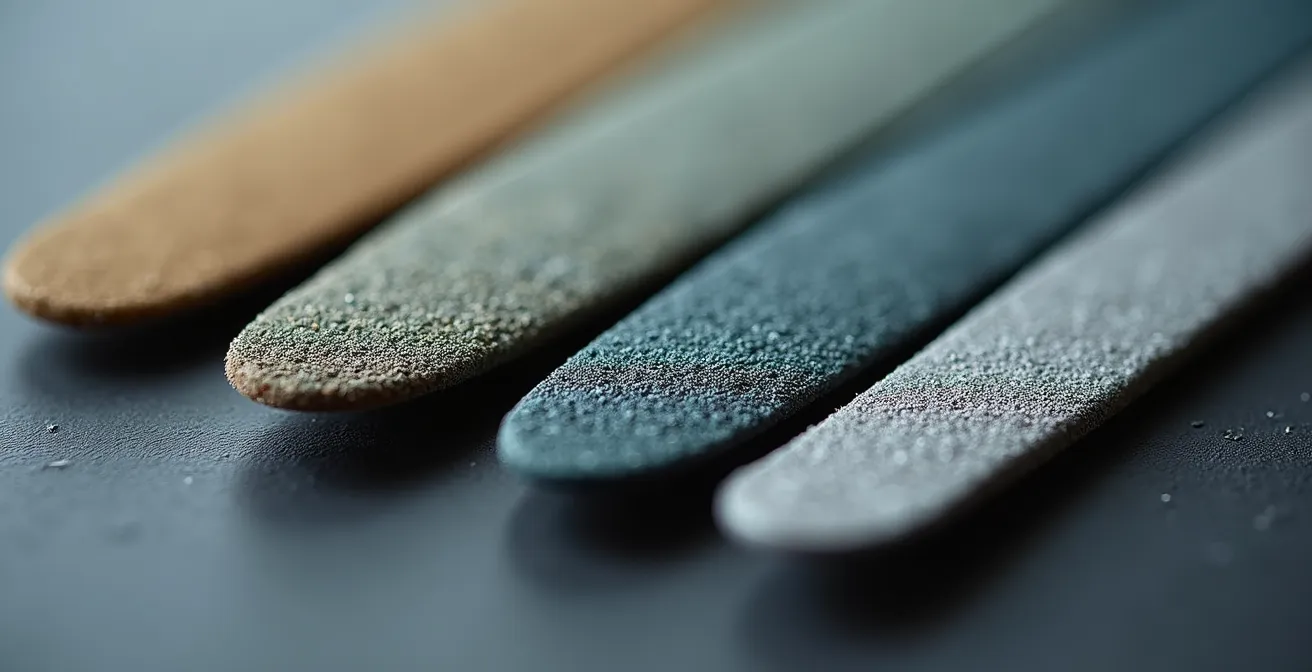 Mikroskopische Ansicht verschiedener Nagelfeilen-Körnungen im Vergleich