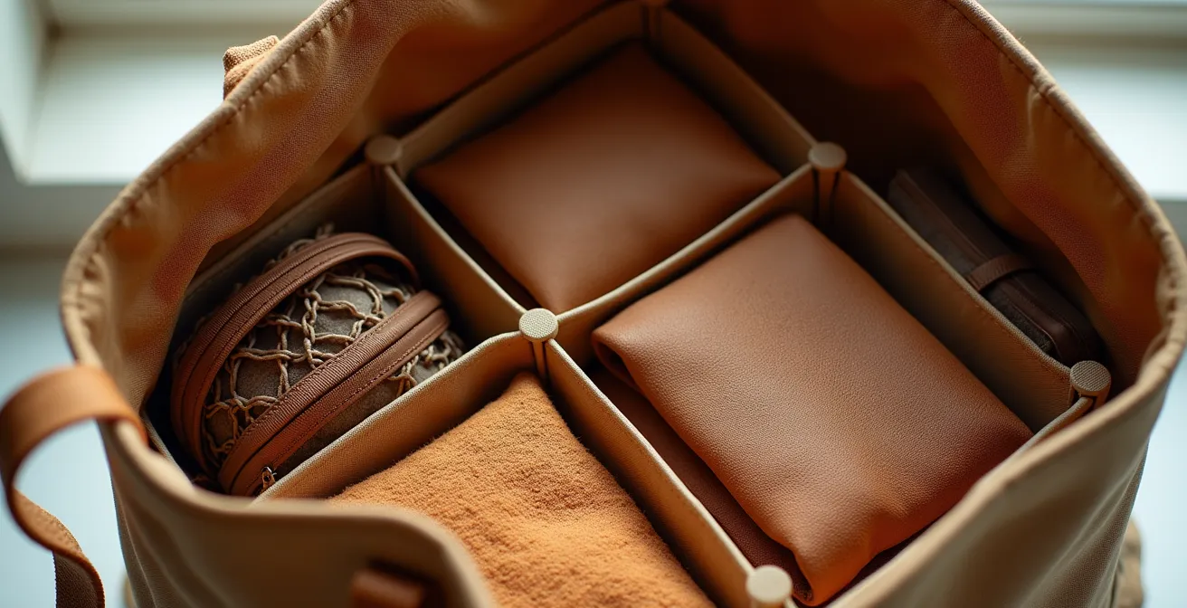 Perfekt organisiertes Innenleben eines Shoppers mit cleveren Organizern