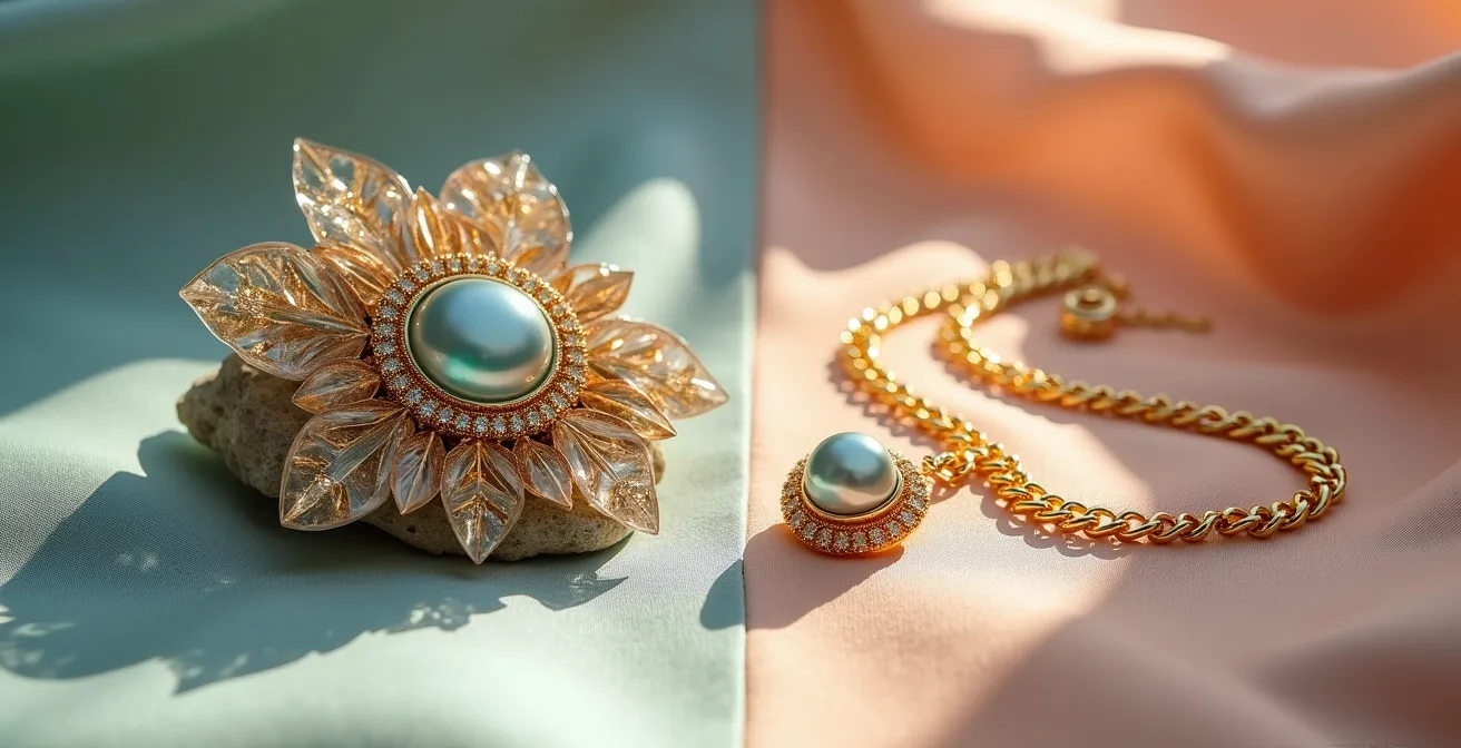 Kontrast zwischen opulentem Statement-Schmuck und minimalistischen Stücken