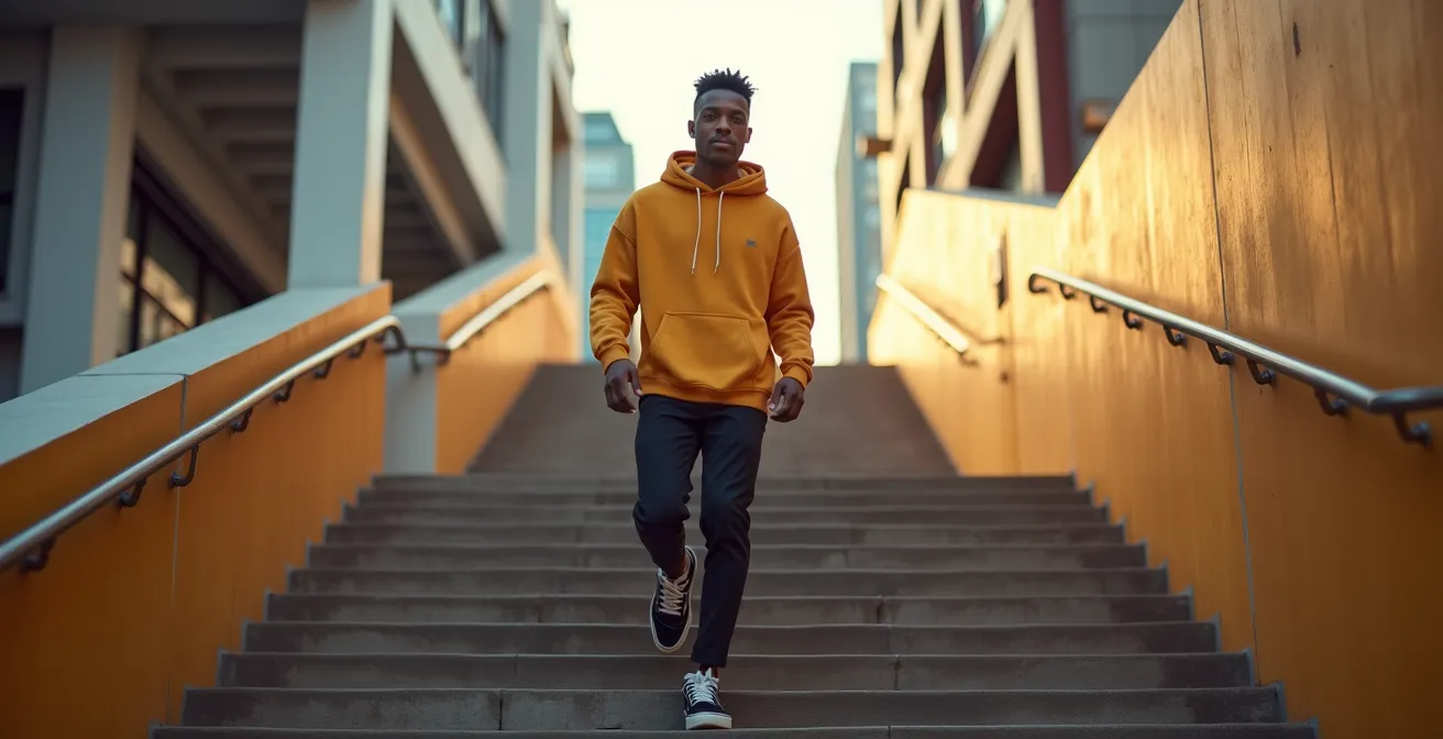 Moderne Streetwear-Kombination mit Luxus-Accessoires und legeren Basics