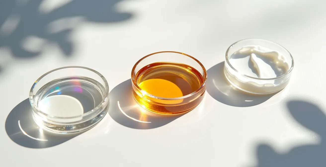 Verschiedene Serum- und Cremetexturen in eleganter Darstellung
